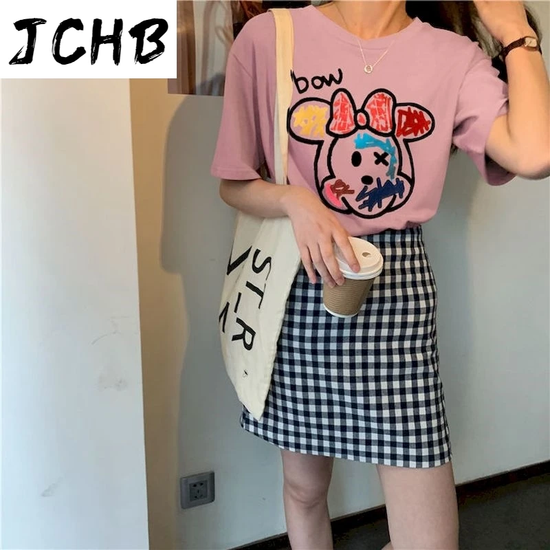 

2021 Cartoon Print Tshirts Cute t Shirt Kawaii Tshirt Summer Harajuku Plus Size Clothing Cotton Tops t Ees Women O-neck Graphic