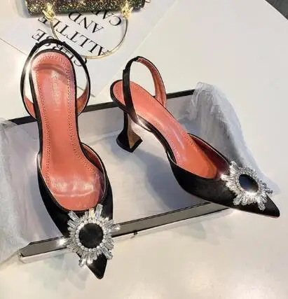 

MUADDI Begum Glass Printed Pumps clear pointed toes crochet block heels luxury silver rhinestone clear PVC spool heel Amina shoe