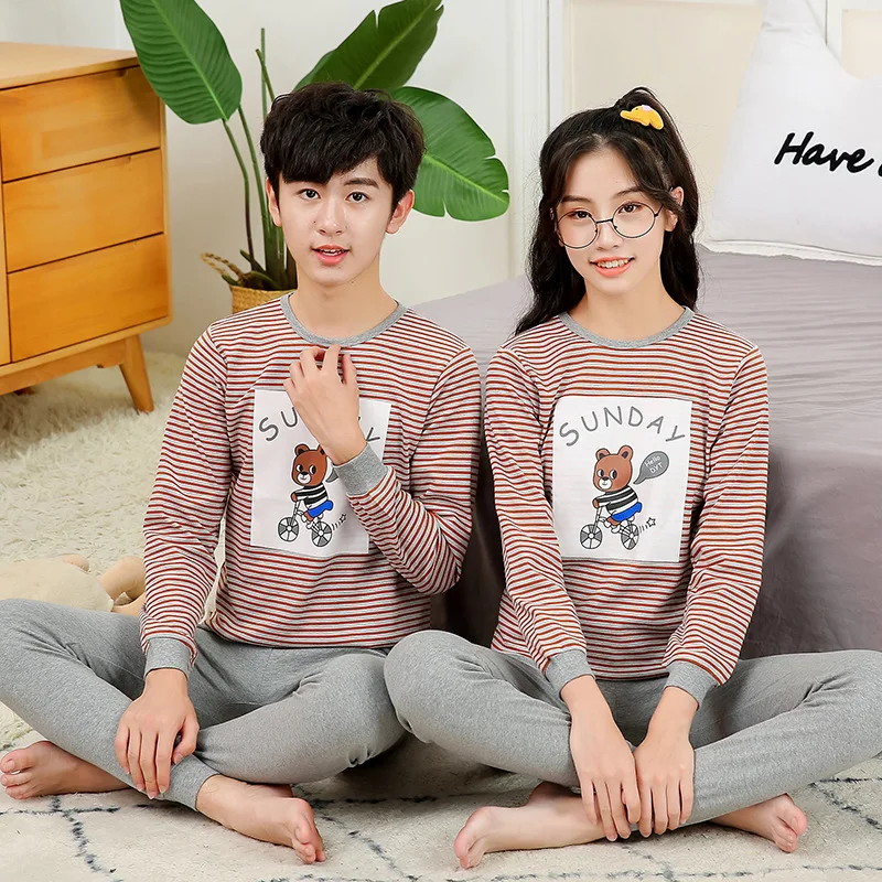 

Girls Clothes Sets Teenager Big Boys Pajamas 2pcs Cotton Kids Sleepwear New Autumn Children Long Sleeve Cartoon Car Bear Pijamas