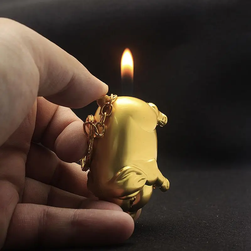 Металлическая Бутановая Зажигалка креативная Золотая свинка газовая зажигалка