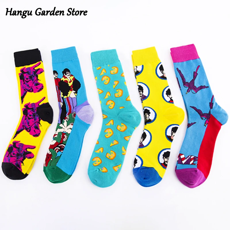

High Quality Combed Cotton Big Size Happy Funny Socks Cotton Wedding Creative Design Pattern Cow The Swallow Crew Socks Man