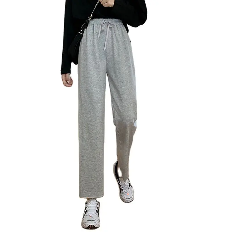 

Loose Hight Waist Wide Leg Pants 2021 Spring Casual Sweatpants Straight Elastic Waist Sport Women Trousers Suitlionbutf
