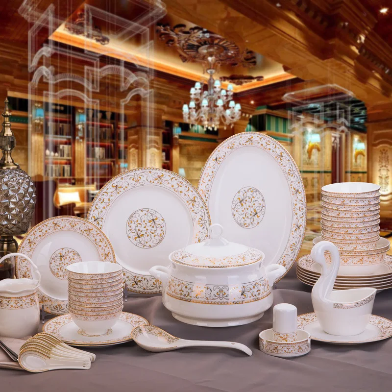 

Jingdezhen Ceramic tableware set Sun Island Swan Lake Bone China rice bowl plate home gift
