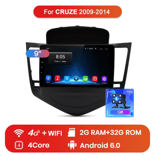 Junsun 4G+ 64G Android 9,0 4G Автомобильный Радио Мультимедиа Видео плеер навигация gps WiFi 2 din для Chevrolet CRUZE 2009- без DVD - Цвет: 4G (2GB 32GB)