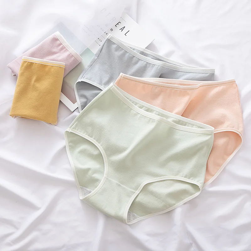 

Size M-XL Cotton Panties Women Briefs Girls Cotton Cute Underwear Solid Color High Waist Lingerie Fashion Intimates