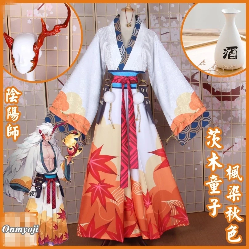 

Anime Game Onmyoji Ibaraki-douji Skin Maple Dye Autumn Kimono Party Dress Cosplay Costume Unisex Free Shipping 2021 New