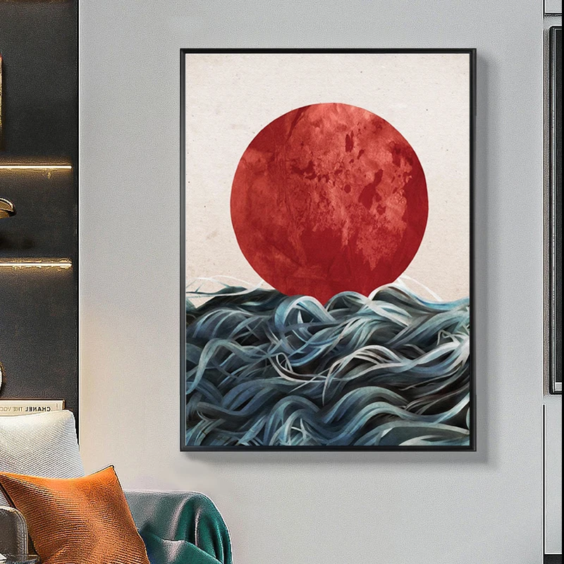 

Japanese Sunrise Art Posters and Prints Wall Art Canvas Painting Pictures Living Room Scandinavian Seascape Home Decor Cuadros