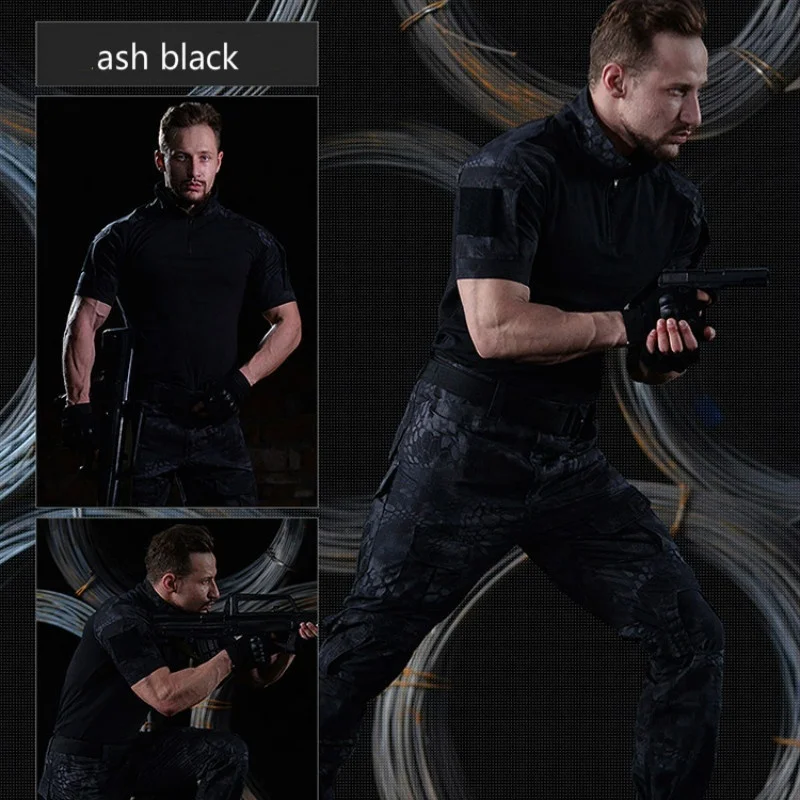 Мужская камуфляжная тактическая футболка с коротким рукавом|Военный| |