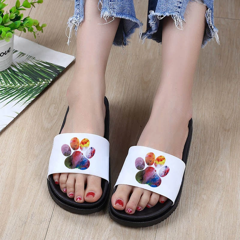 

2021 Women's High Quality Printing Slippers Watercolor Dog Paw Female Aesthetics Sandals Woman Casual Beautiful Flip Flops