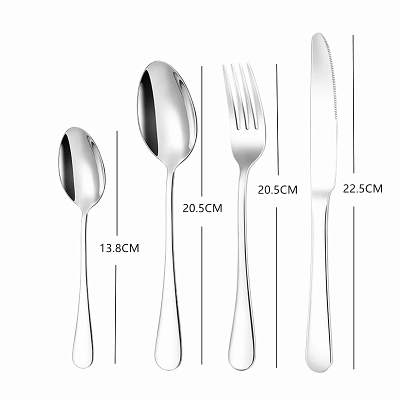 Набор столовых приборов из нержавеющей стали на 24 предмета. Посуда серебристого цвета, включает нож, вилку и ложку для обслуживания 6 человек. Зеркальная полировка. Поставка с прямой доставкой.