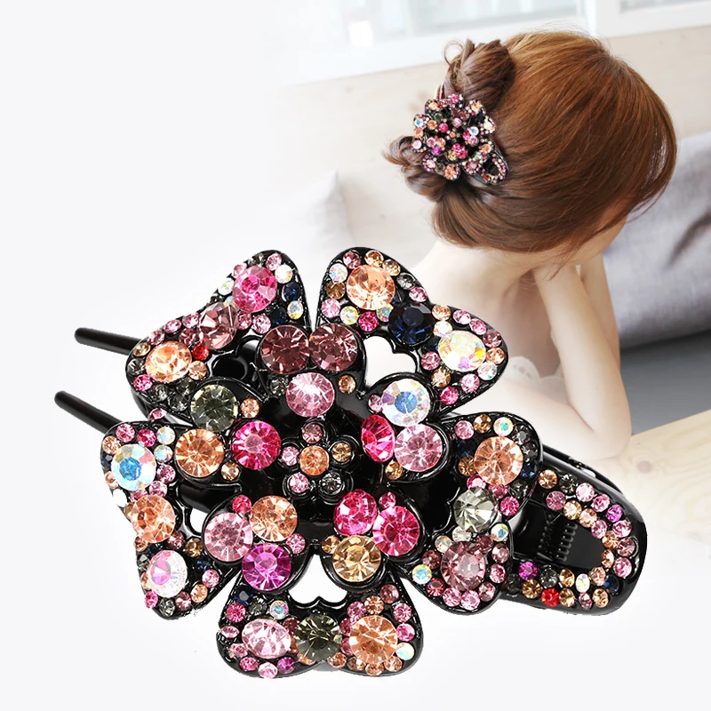 

Fashion Colorful Flower Shiny Rhinestone Hairpin Hollow Heart Hair Clip Barrette Hair Accessories For Women Hair Claw Headwear