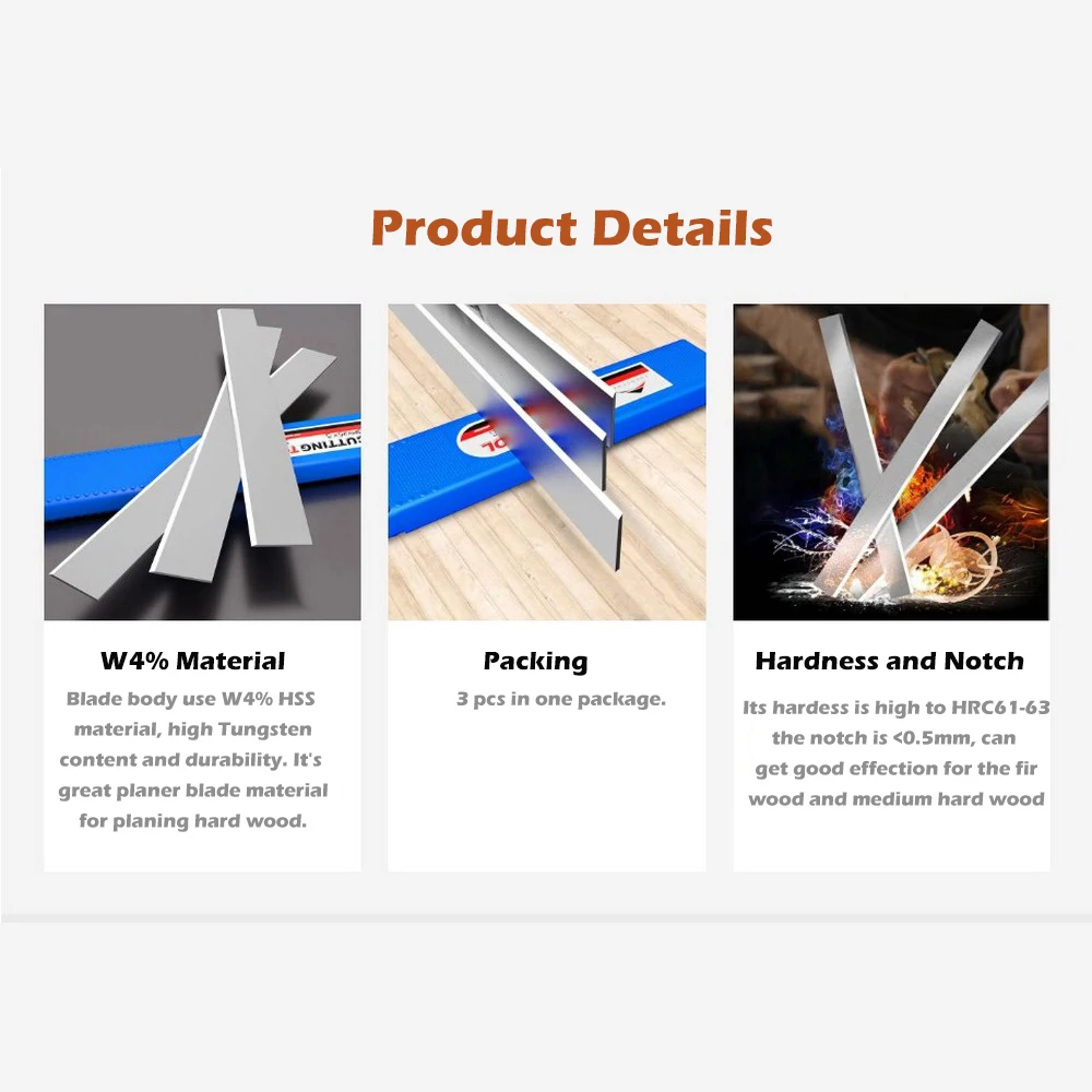 

3 Pcs W4 HSS Wood Planer Blades Knife Blade Electric Planer Cutter Woodworking Planer Blade Cut Hardwood, Length 100-300mm