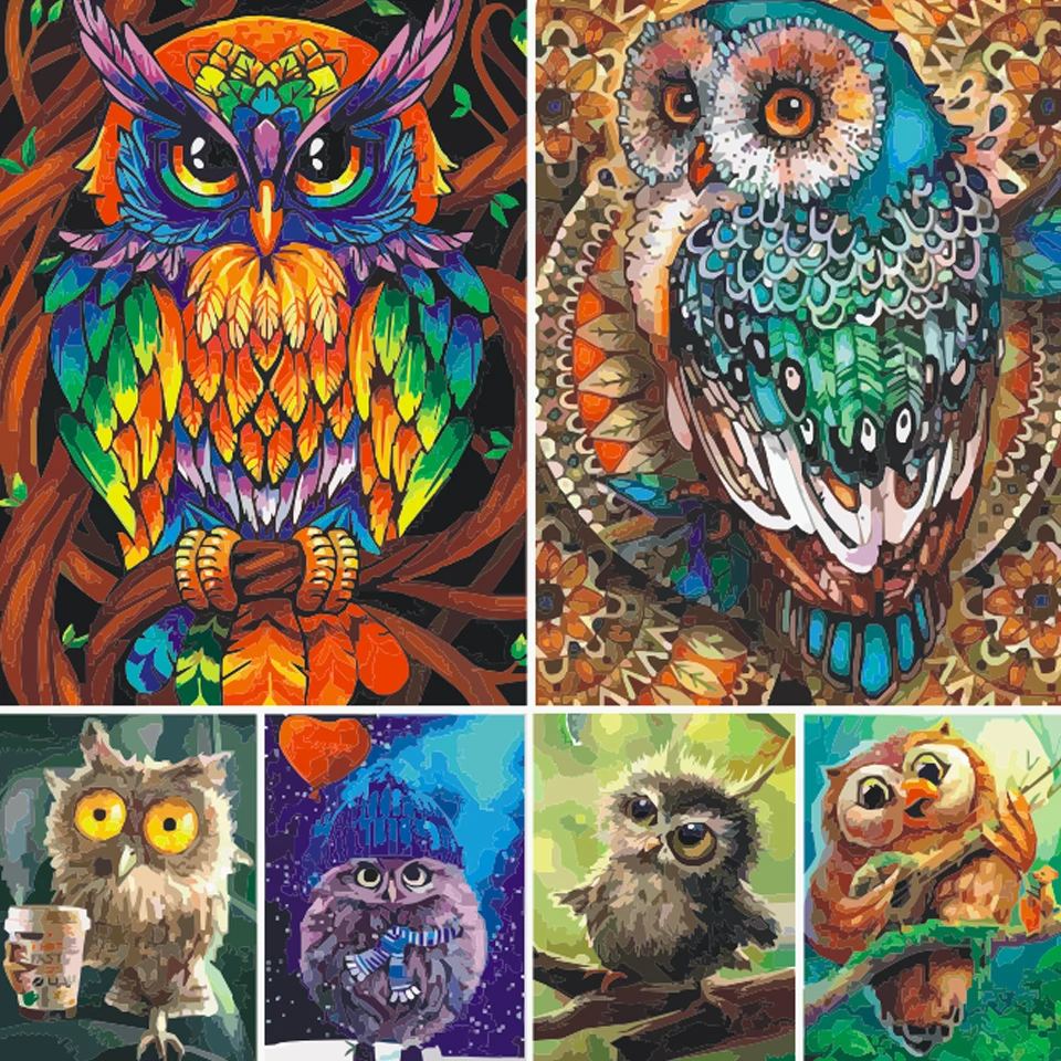 Раскраска по номерам сделай сам акриловые красочные животные Сова ручная