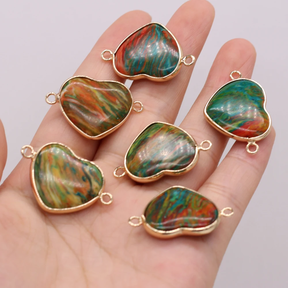 

Natural Heart-shaped Emperor Stone Gold-plated Pendant Loose Beads Connector DIY Necklace Sweater Chain Jewelry Accessory Making