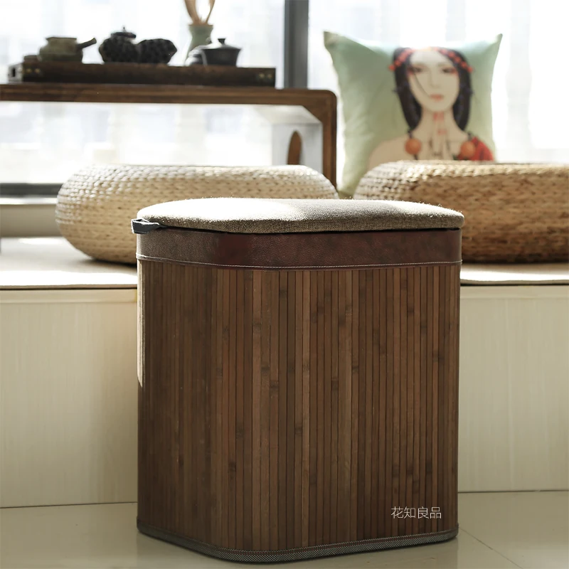 Табурет для хранения из натурального бамбука с поролоновым сиденьем домашняя