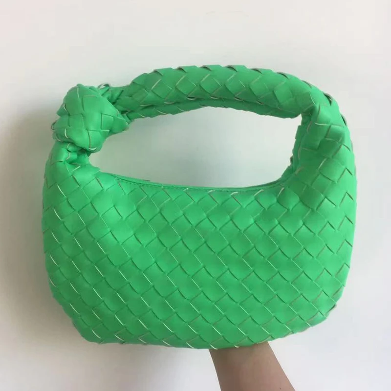 

Зеленая летняя плетеная сумка ручной работы, женский Хобо через плечо из искусственной кожи, Повседневная Сумочка с узлом и ручками