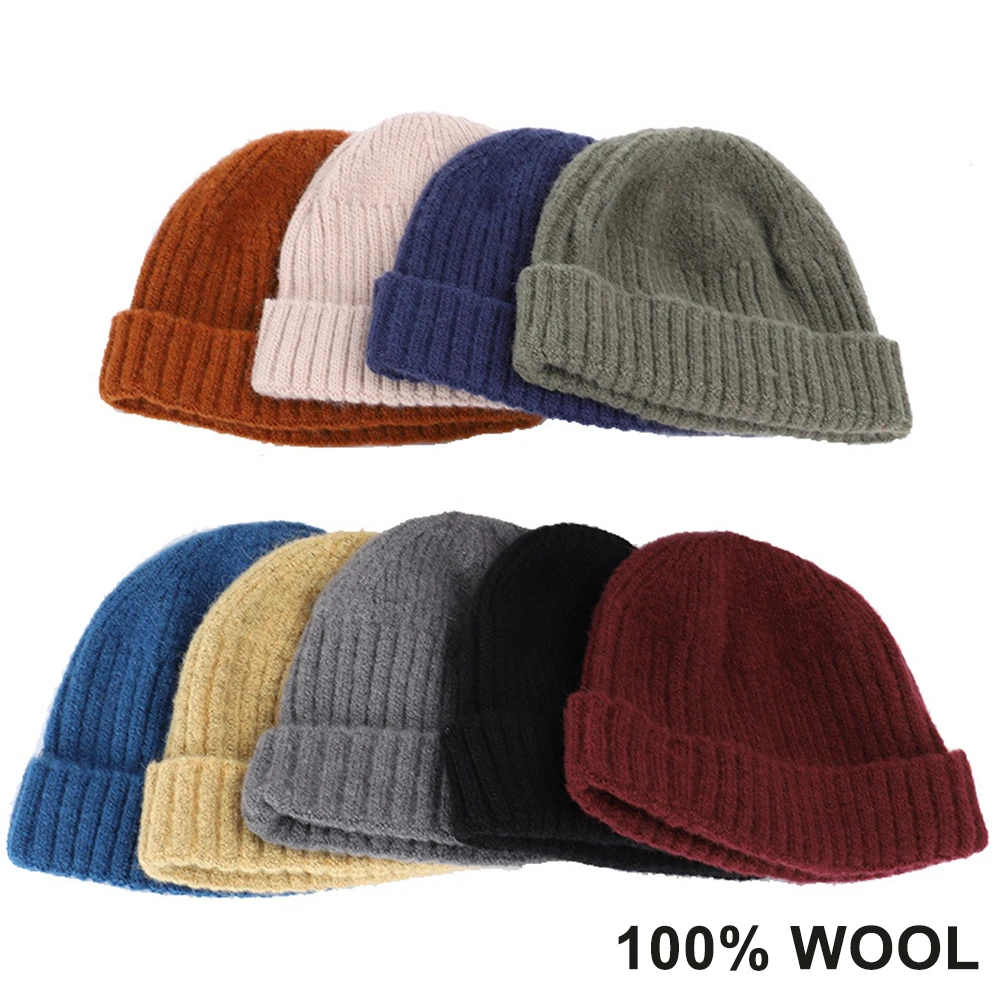 Шапка бини унисекс Зимняя шерстяная хлопок цвет в ассортименте|Мужская Skullies &