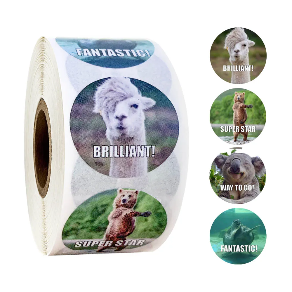 Pegatinas de dibujos de animales para ni&ntilde;os, pegatinas motivadoras e motivadoras para profesores, juguetes de moda, 500 Uds. Por rollo-2