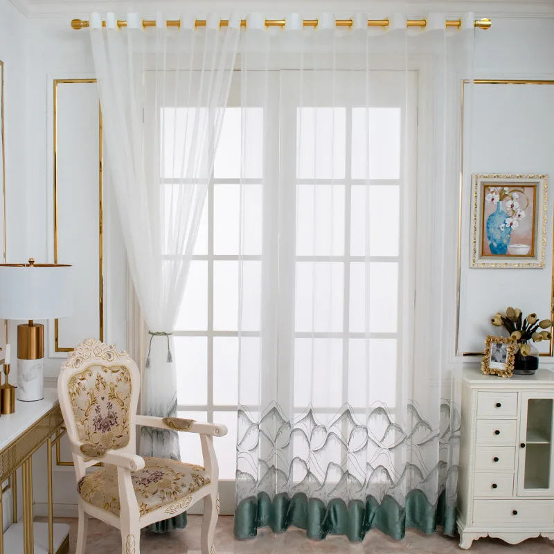 

Chinese Landscape Painting Velvet Embroidery Lace Curtain Bedroom Living Room Window Decoration Transparent Tulle Fabric Rideau