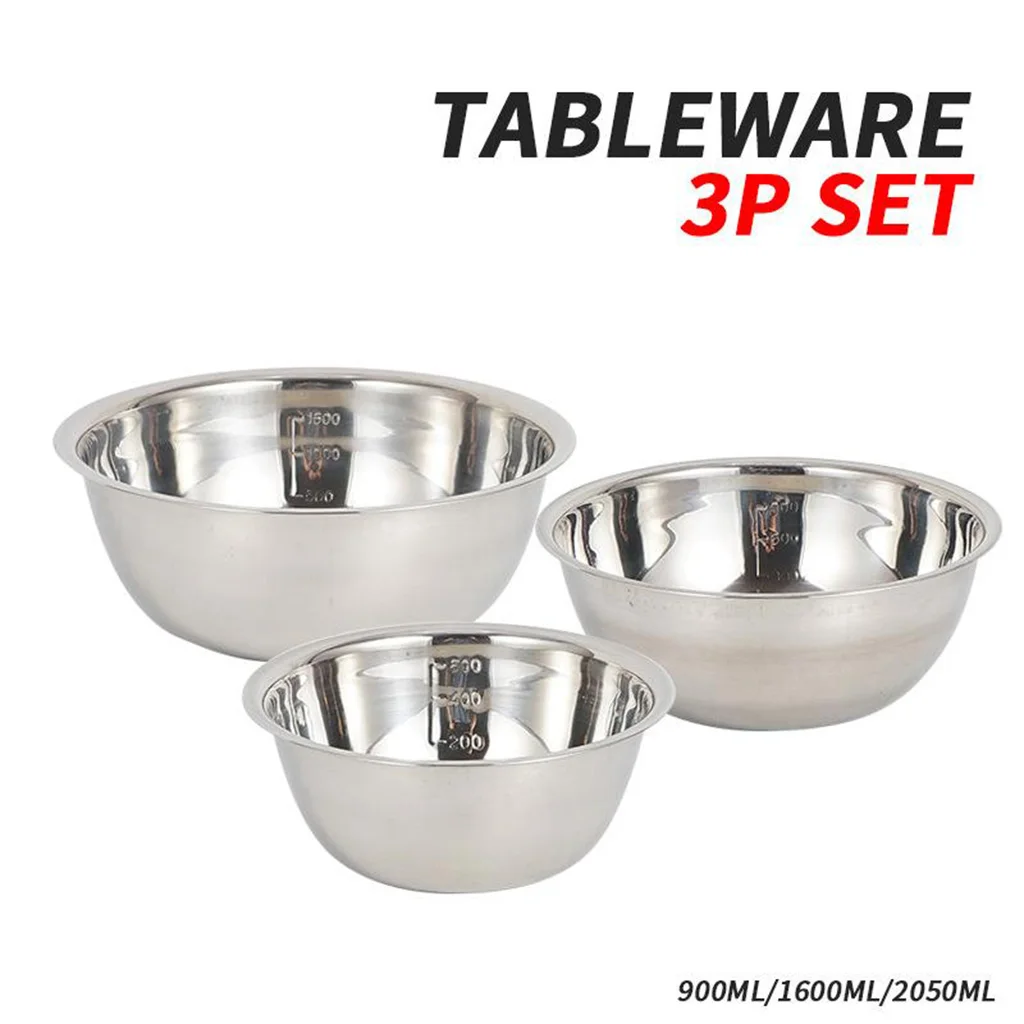 

3Pc Stainless Steel Mixing Bowl Set Metal Nesting Bowls Space Saving Storage