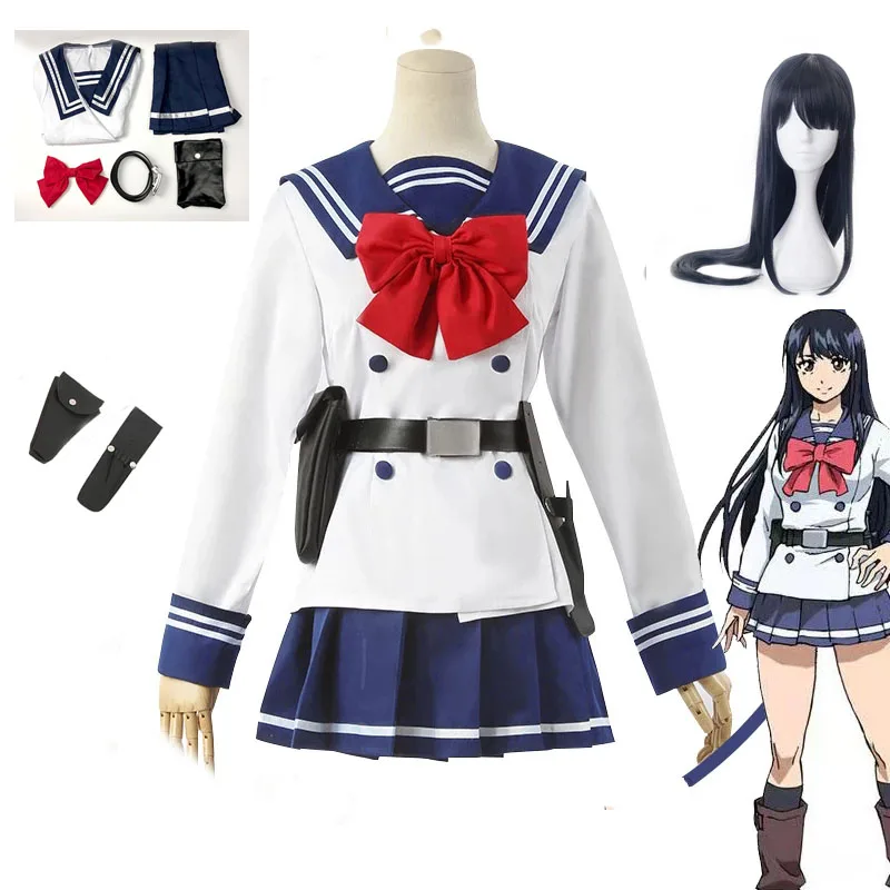 

Костюм для косплея с высокой талией из японского аниме «инвазия хунджо Юри», темно-синий костюм для косплея матросской униформы JK с сумкой и...