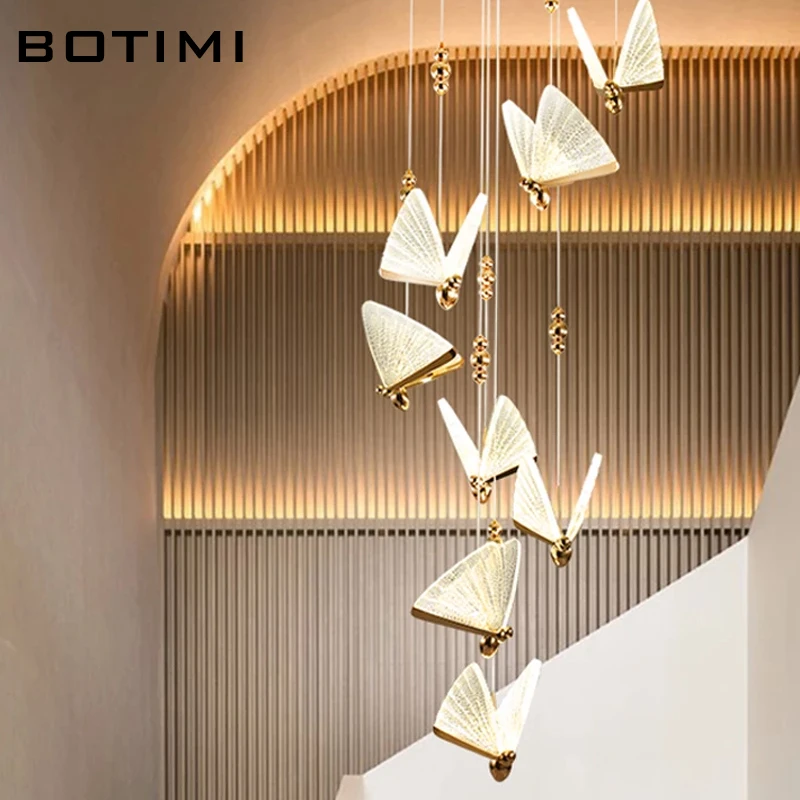 Современная красочная Подвесная лампа BOTIMI с бабочкой для чердака отеля лестницы