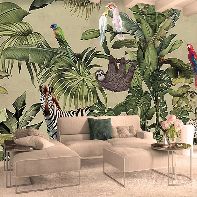 

Custom 3D Photo Wallpaper Tropical Rain Forest Bird Palm Leaves Living Room TV Background Wall Mural Non-woven Wallpaper Murals