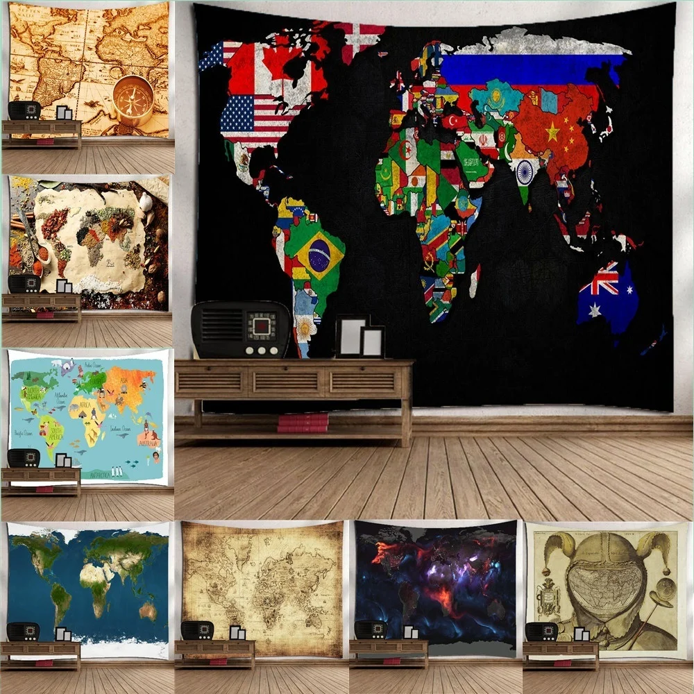 

Retro The World Map Wall Decor Tapestry Room Decor Travel Towel Blanket Yoga Mat Home Decor Beach Carpet Tapiz Pared Hogar