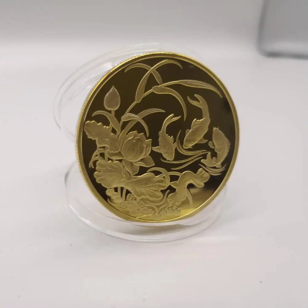 Китайская Золотая монета в виде рыбы кои талисман фэн-шуй животных коллекционные