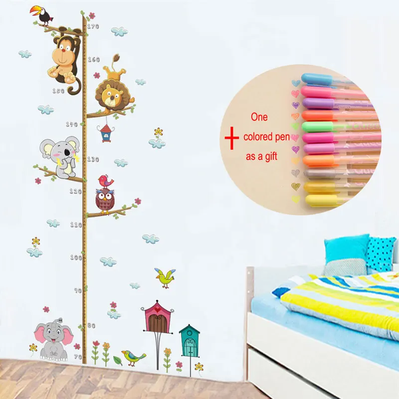 Настенные Стикеры для детских комнат Мультяшные животные Лев обезьяна слон рост