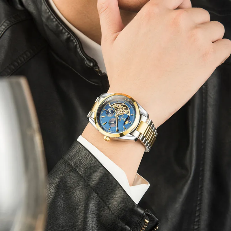 Топ бренд часы для мужчин s часы Tourbillon Moon Phase Роскошные деловые механические наручные часы для мужчин автоматические часы для мужчин horloges mannen