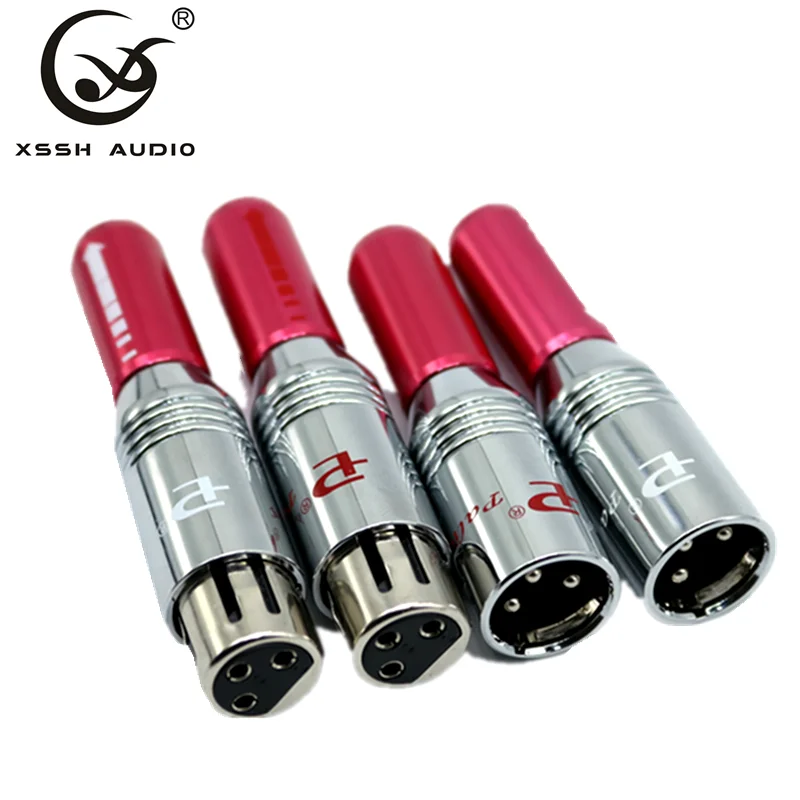 

XSSH 2pcs female 2pcs male XLR Hi-end Hifi Audio Jack 3 pins connector Black Metal Shell Brass Copper Silver XLR socket Plug