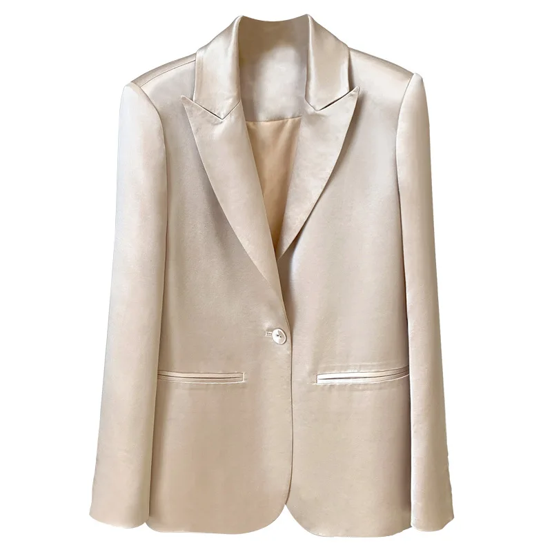 

Milan 2021 Spring/Summer Commuter Lapel One Button Acetate Satin Small Blazer