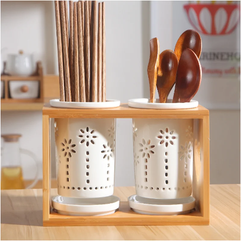 

Household Ceramic Chopsticks Storage Rack Storage Porous Drain Holder Shovel Spoon Knife Fork Storage Box Kitchen Rack ZM804