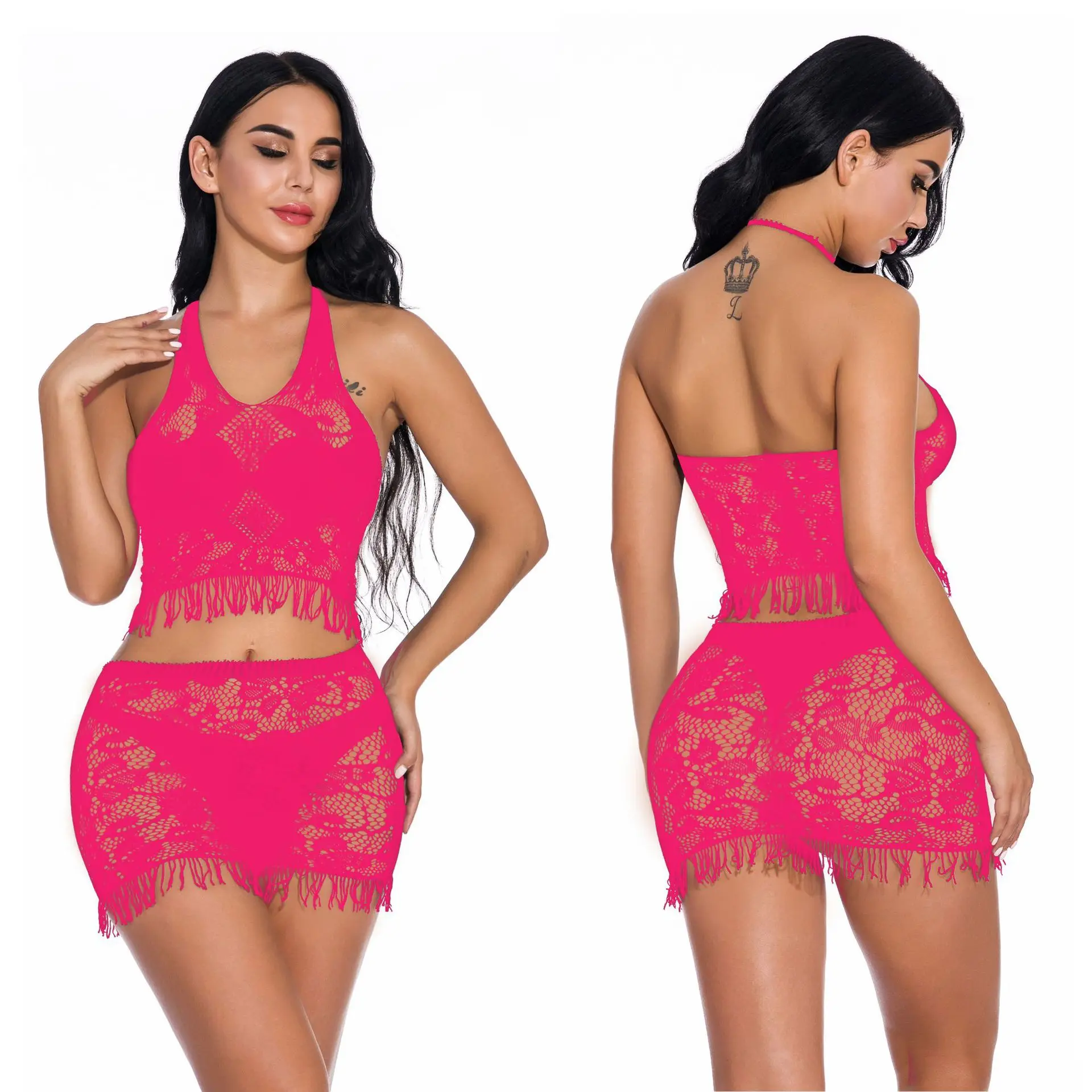 Женское нижнее белье ночная рубашка сексуальная Babydoll кружевная сорочка из двух