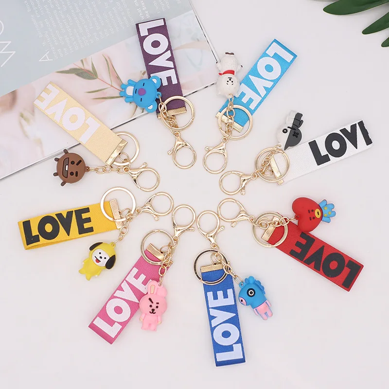 

JCBTSH Cartoon LOVE Ribbon Bag Ornament Accessories Crafts Silicone Animal Pattern Keychain