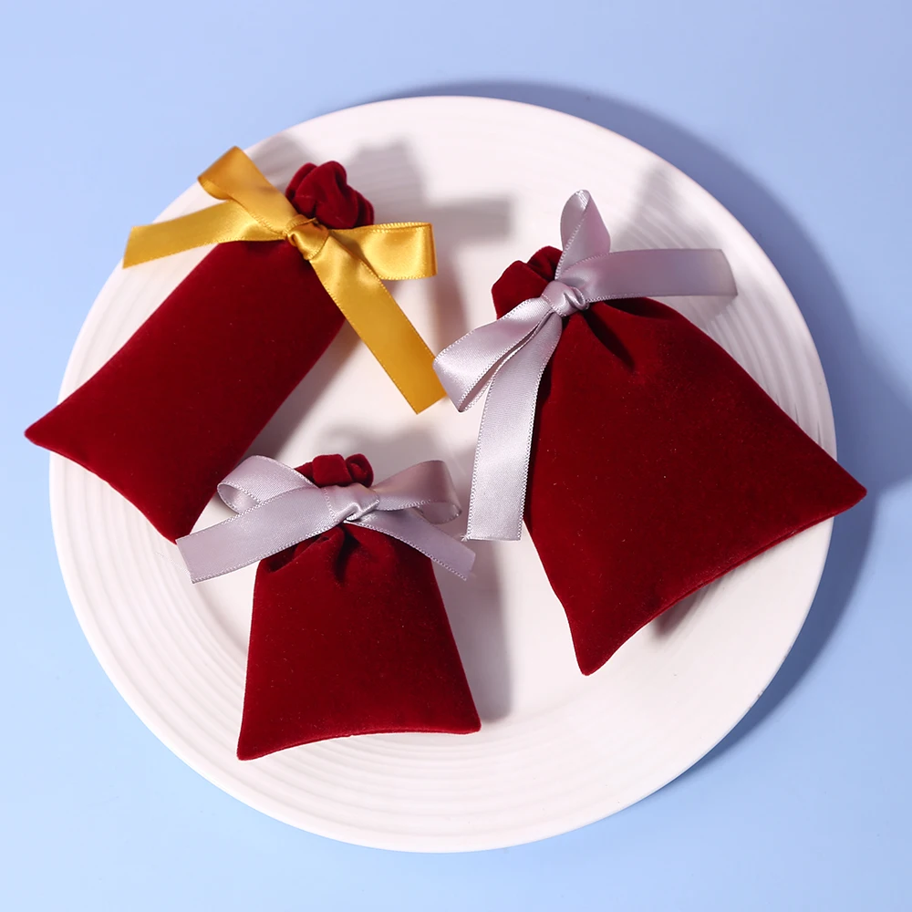 Velvet Gift Bag Jewelry Packaging Drawstring Pouch Lipstick Birthday Wedding Party Makeup Bags Wrapping Supply Sack Custom Logo