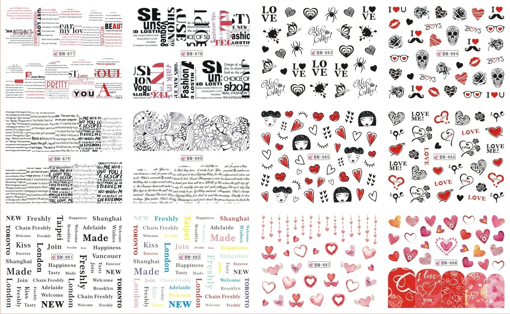 12 шт. наклейки для ногтей слайдеры Любовь Слово сердце буквы дизайн Водные