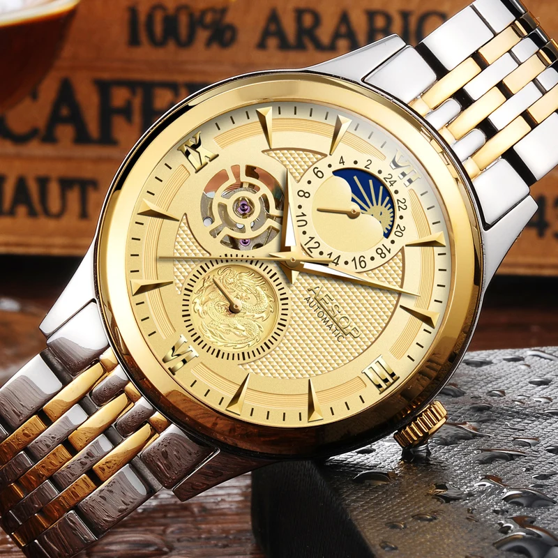 

Luxury Brand Men Mechanical Watch Fashion Automatic Wristwatches Moon Phase Sapphire Skeleton Watches for Men Relogio Masculino
