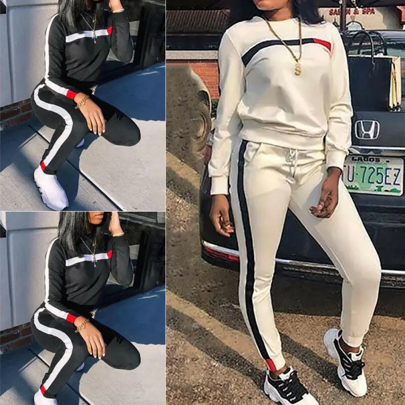 

Fashion Casual 2Pcs Women Leopard Long Seleeve Sports Tops Pants Tracksuit Sweatshirt Sweater Suit Jogging hot