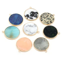 natural stone pendant round shape plated golden amazonite green eye stone pendant charms for diy jewelry necklace making