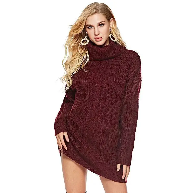 Womens Knitted Solid Turtleneck Mini Sweater Dress Ladies Knitwear Winter Long Sleeve New | Женская одежда