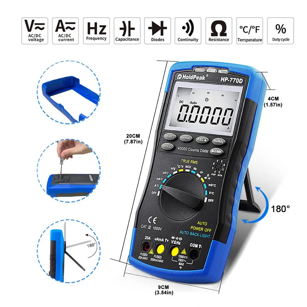HoldPeak HP 770D True RMS цифровой мультиметр Авто Диапазон Multimetro 40000 отсчетов измерения Ом