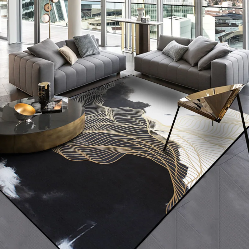 

Chinese black and white ink landscape painting gold line bedroom living room door mat anti-skid bedside carpet floor