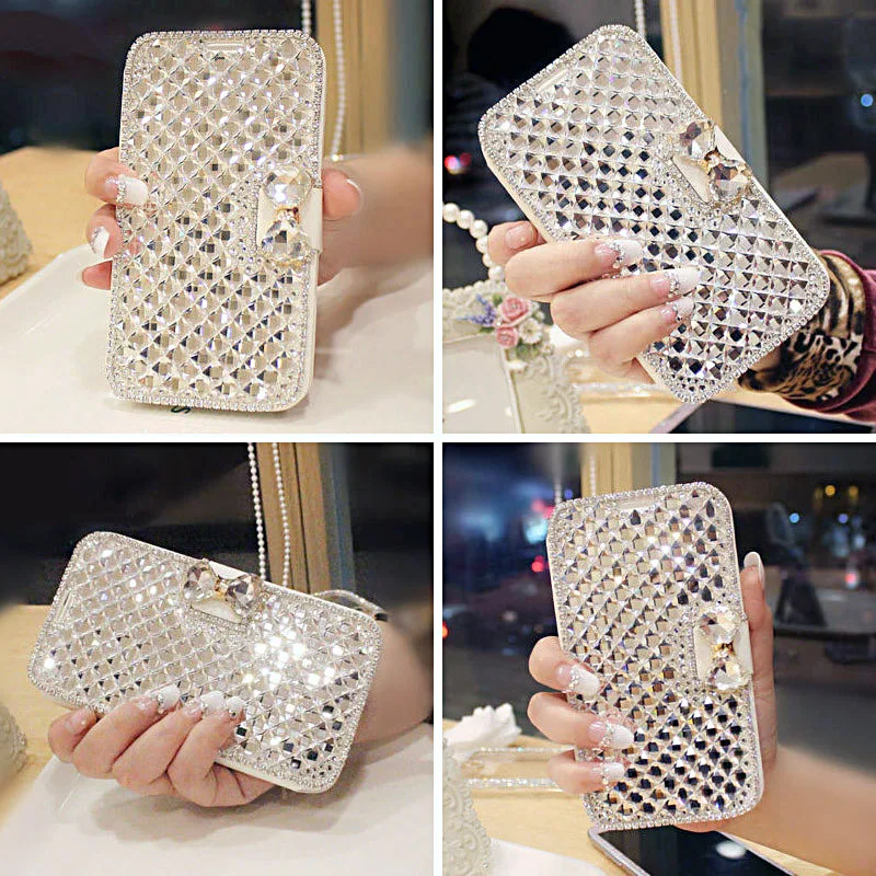 

3D Crystal Rhinestone Leather Case for Samsung Galaxy A11 A20 A20S A20E A21 A30 A30S A31 J5 Prime Pro J6 Plus Flip Wallet Cover