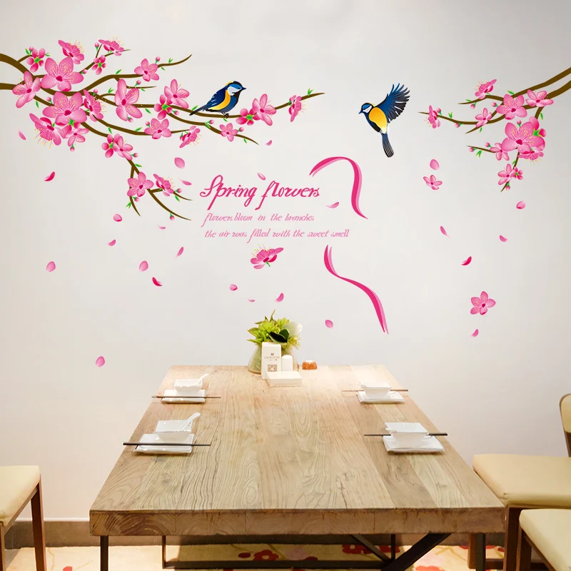 Розовые персиковые цветы настенные наклейки из ПВХ DIY для гостиной спальни