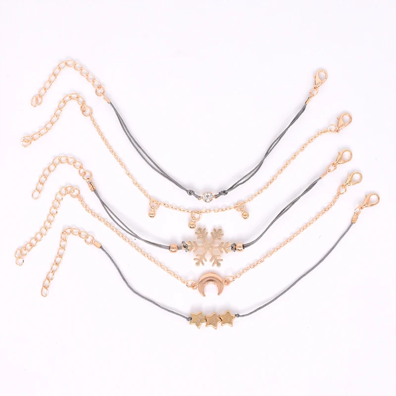 Изысканный Снежинка звезда браслет с Луной комплект в богемном стиле Цвет