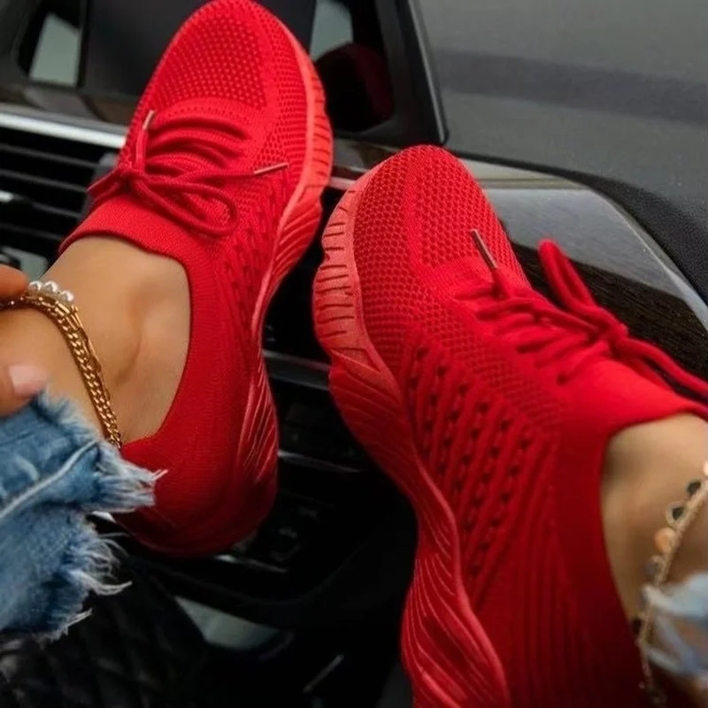 

Women White Sneakers Thick Bottom Solid Plus Size Women's Shoes Comfortable Breathable Summer Outdoor Lace Up Ladies Flat Shoe