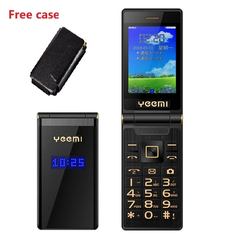 

Dual Screen Large Touch Display Flip Senior Phone Long Standby SOS Speed Call Large Key BT Blacklist Torch Two Sim Free Case