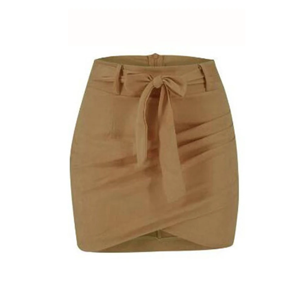 

Women Solid Color Slim High Waist Bandage Belt Asymmetric Bodycon Mini Skirt Slim mini skirt hugs your curves perfect gifts Xmas